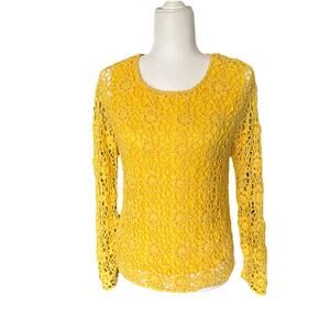 VTG SAGHARBOR Top Womens M Yellow Crocket Floral Lined‎ Crew Boho Spring
